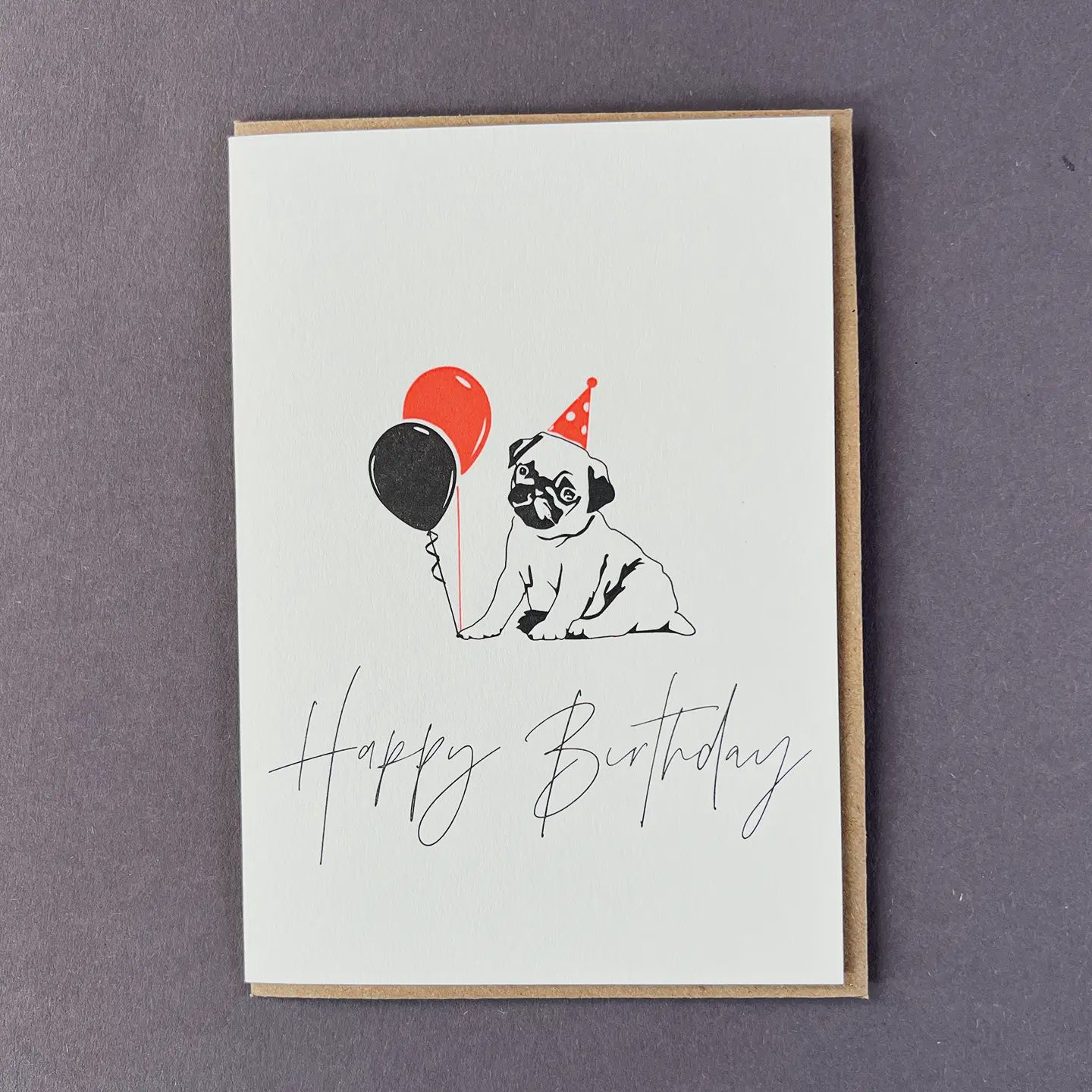 Birthday Pug Letterpress Card