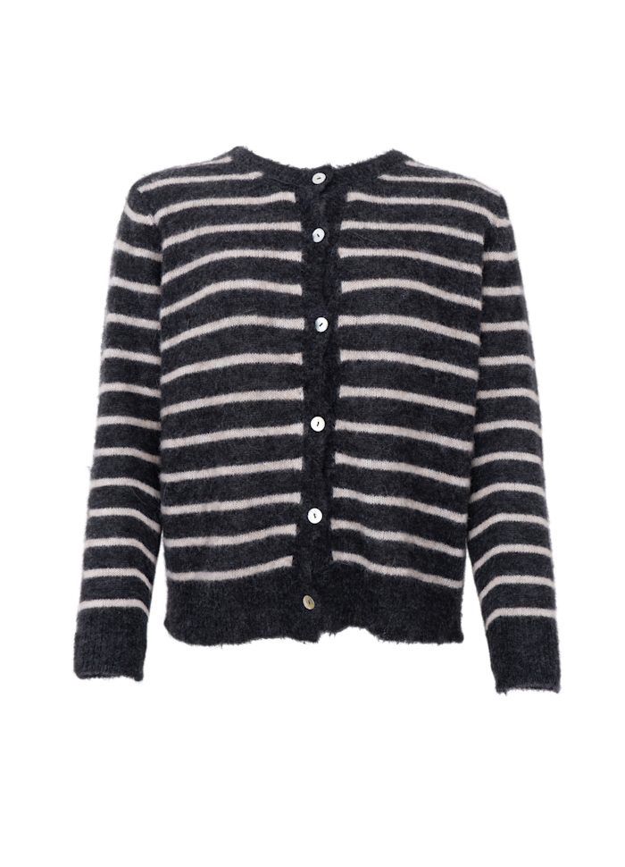 Dell Striped Knit Cardigan, Colour: Dk. Grey, Size: S/M
