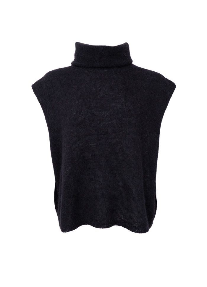 Dell Roll Neck Knit Vest, Colour: Black, Size: S/M