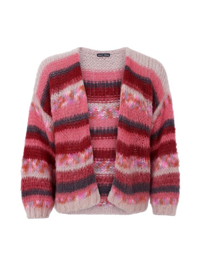 Fontana Multi Striped Cardigan/One Size, Colour: Berry