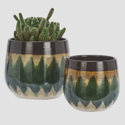 Green Stoneware Flower Pot