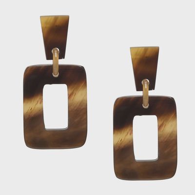 Brown Horn Rectangle Drop Earrings