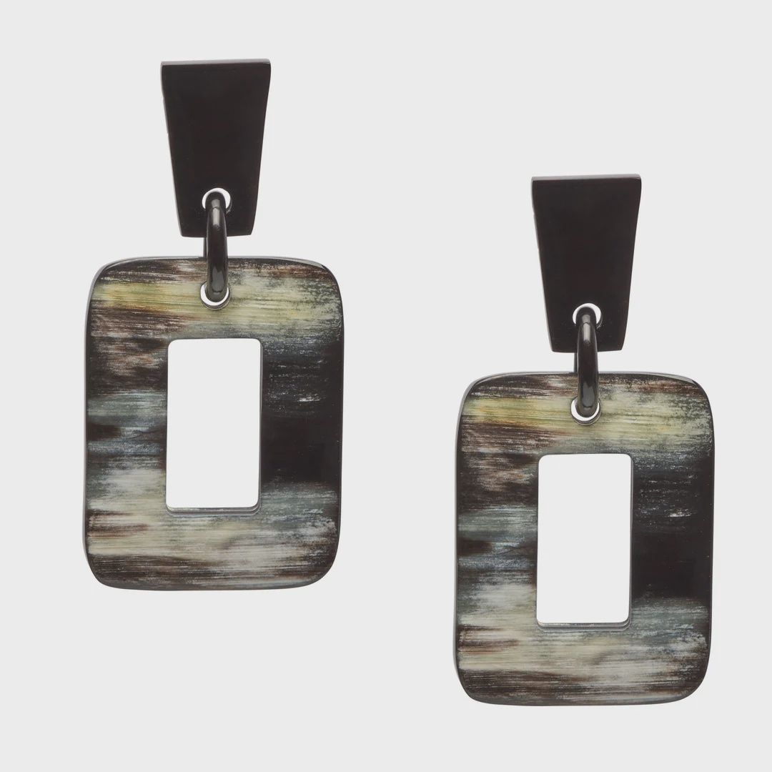 Black Horn Rectangle Drop Earrings