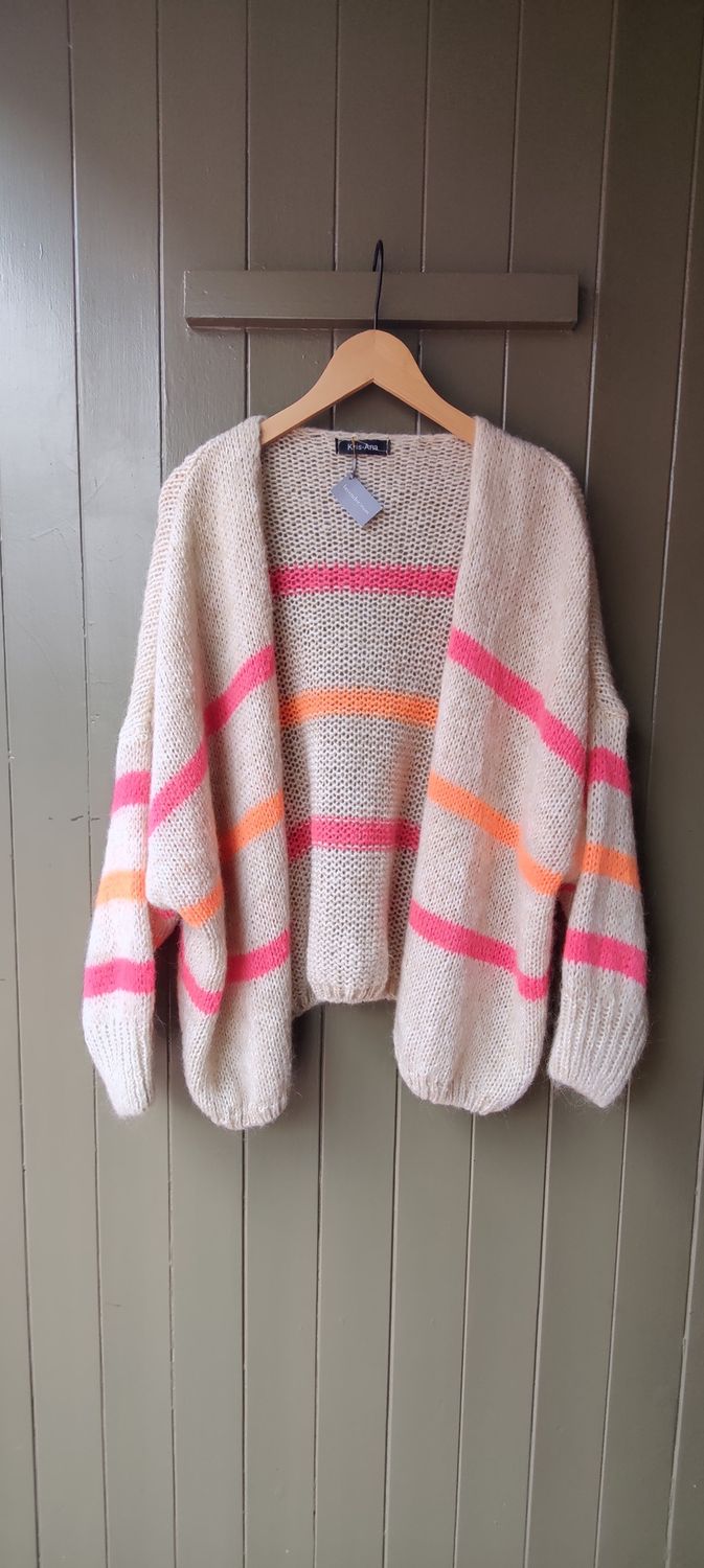 Sam Stripe Cardigan, Colour: Cream, Size: One Size