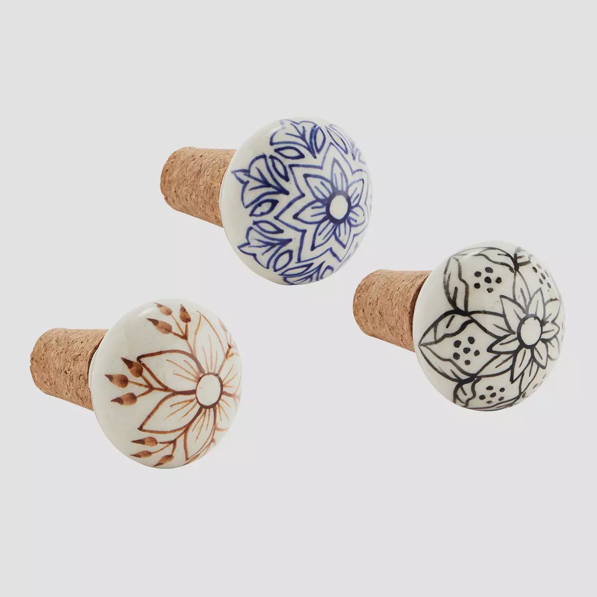Hand Painted Stoneware Bottle Stopper, Colour: Assorted
