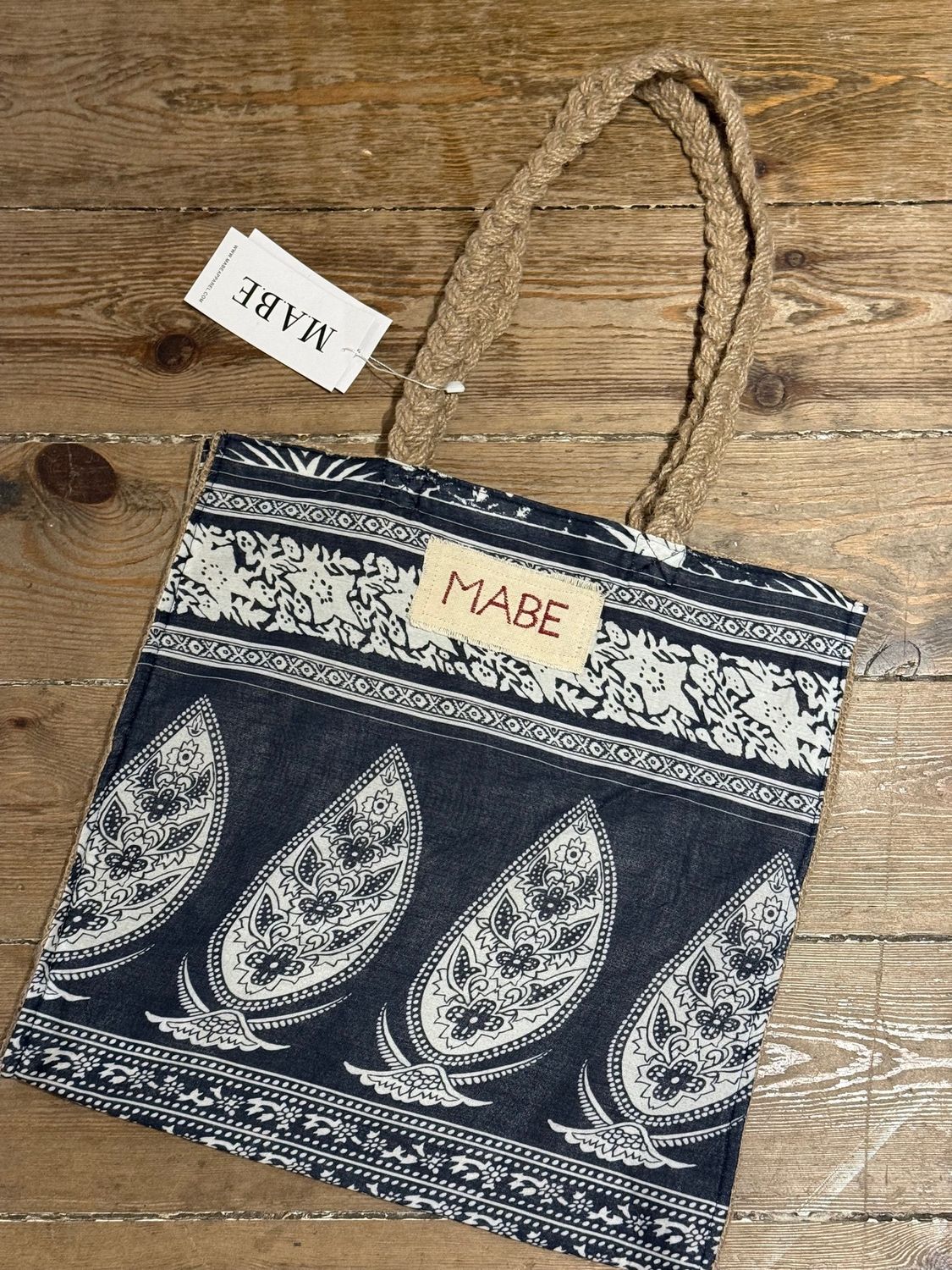 Blockprint &amp; Jute Tote, Colour: Indigo Paisley