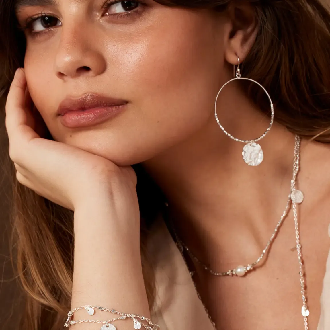 Dominique Large Silver Hoop Earrings