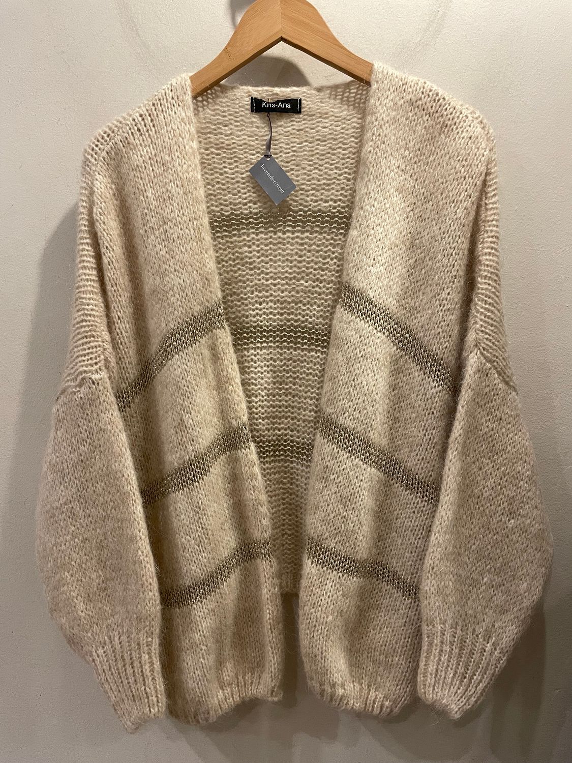 Gold Stripe Cardigan, Colour: Beige, Size: One Size