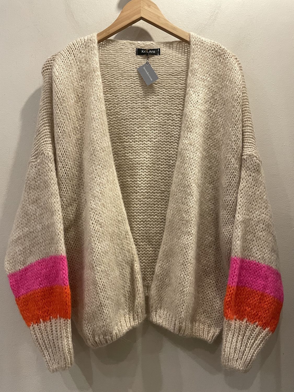 Beige Bright Cuff Cardigan, Size: One Size
