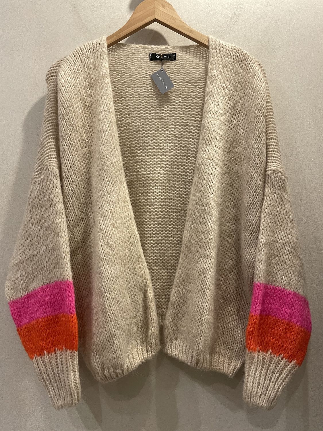 Beige Bright Cuff Cardigan, Size: One Size