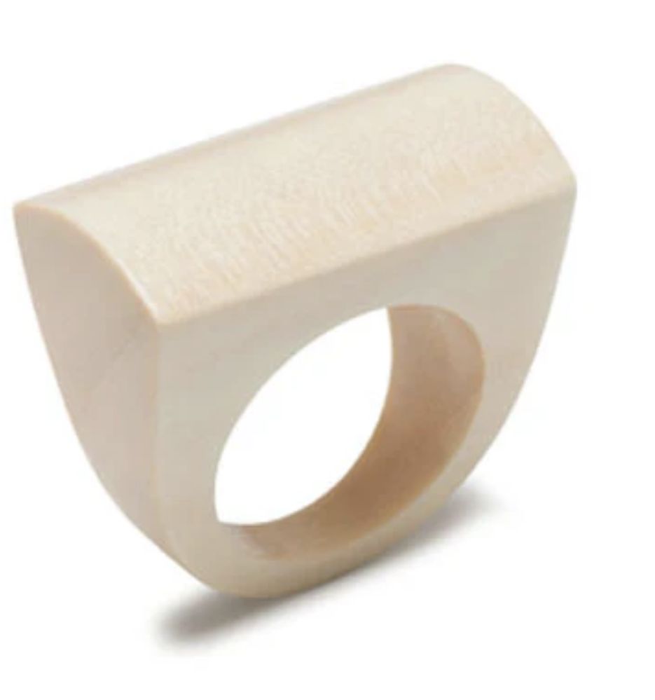 White Wood Curved Ring, Size: Medium