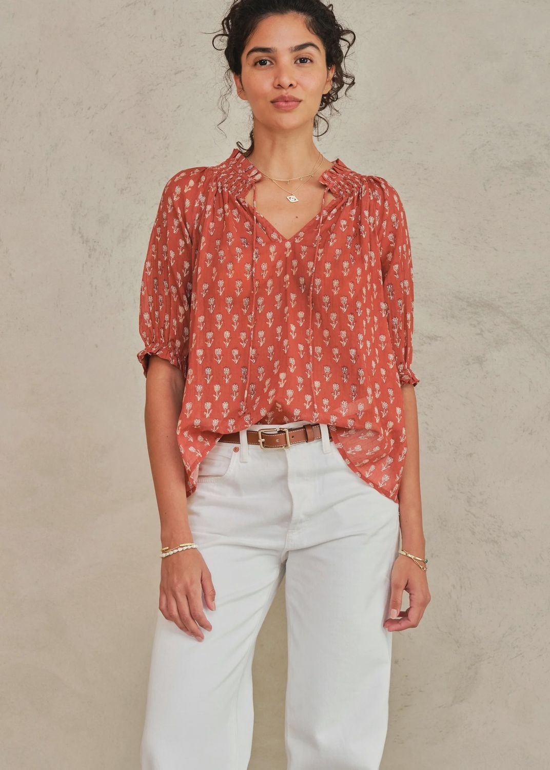 Ari Print Short Sleeve Top, Colour: Rust, Size: Small