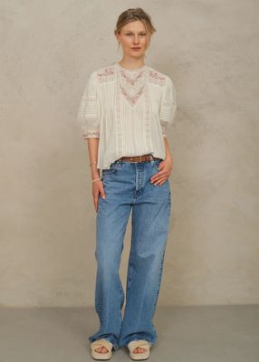 Fleur Embroidered Short Sleeve Top