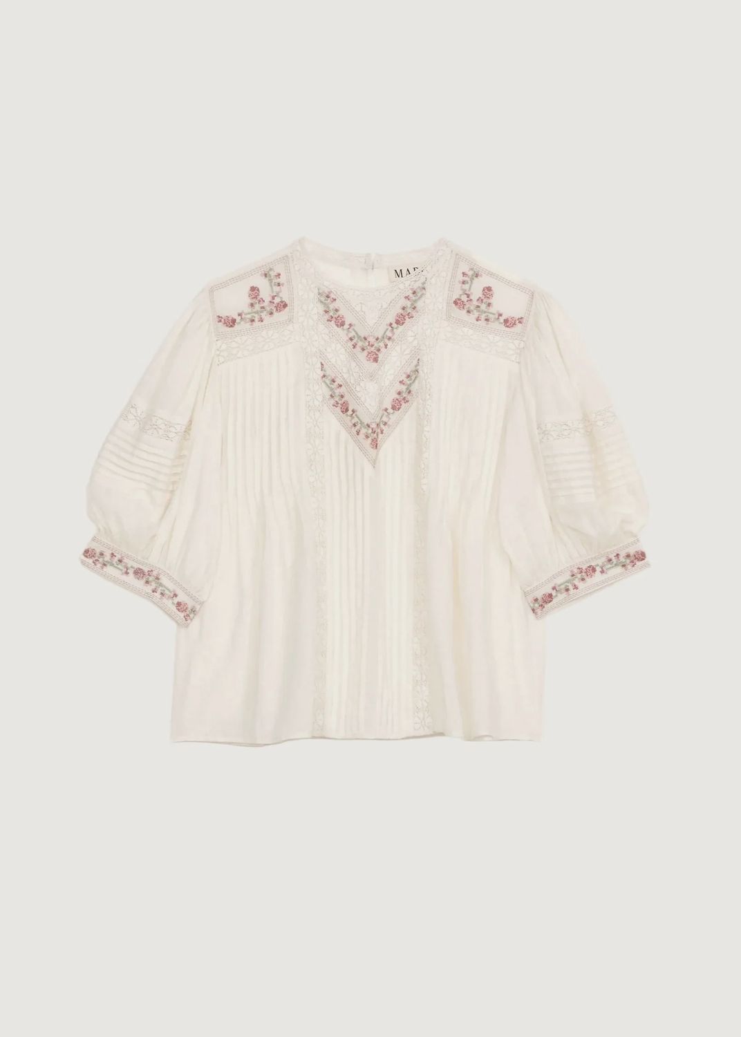 Fleur Embroidered Short Sleeve Top, Colour: Ecru &amp; Multi, Size: Small