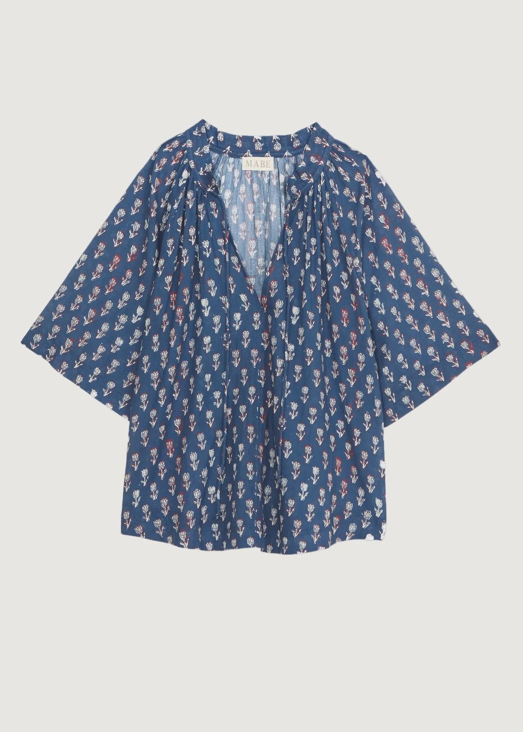 Cass Print Frill Top, Colour: Indigo &amp; Rust, Size: Small