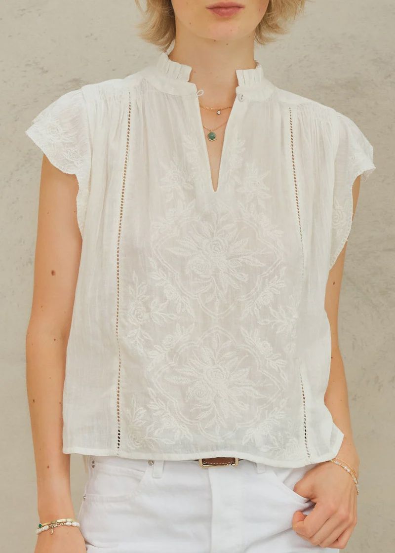 Lilia Embroidered Short Sleeve Top, Colour: Ecru, Size: Small