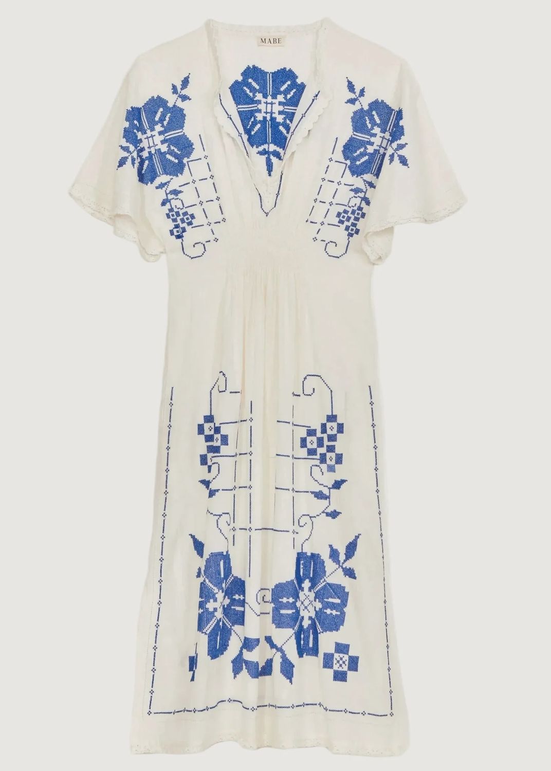 Laney Embroidered Dress, Colour: Ivory &amp; Blue, Size: Small