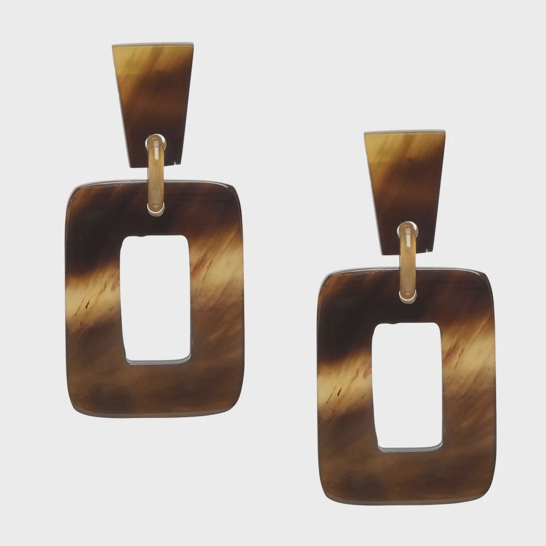 Brown Horn Rectangle Drop Earrings