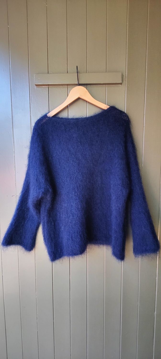 Navy Mohair Slash Neck Jumper, Size: One Size