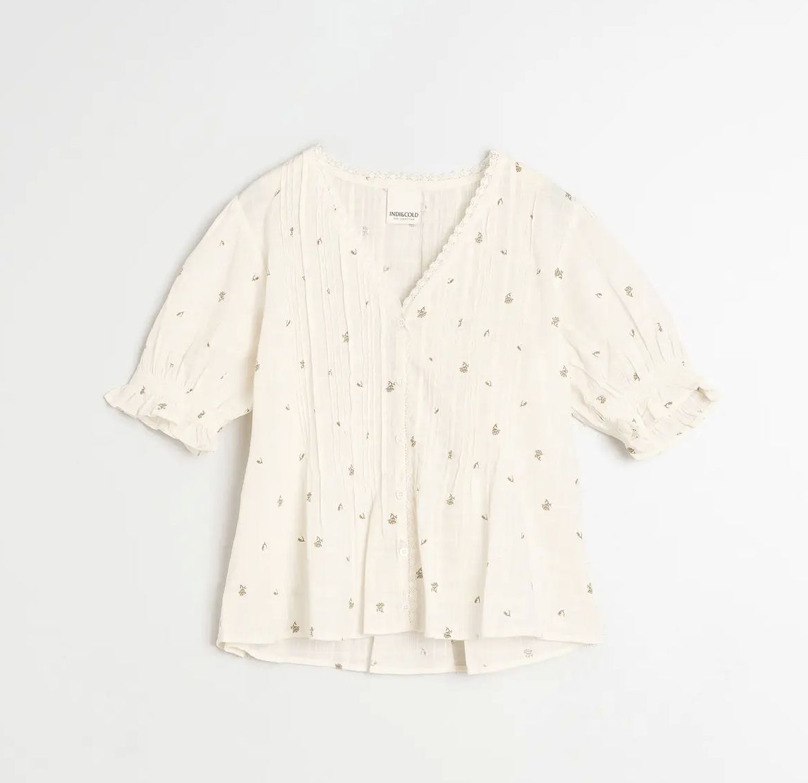 Short Sleeved Elastic Shirt, Colour: Ecru, Size: Small