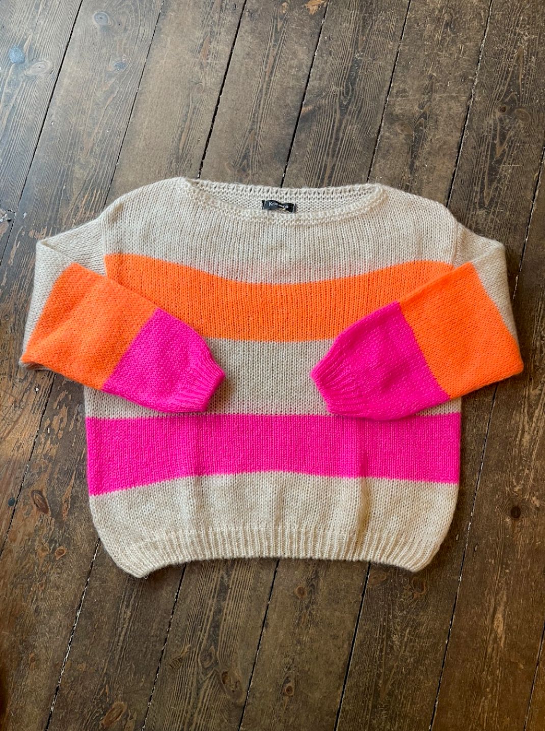 Big Stripe Jumper, Colour: Beige, Size: One Size
