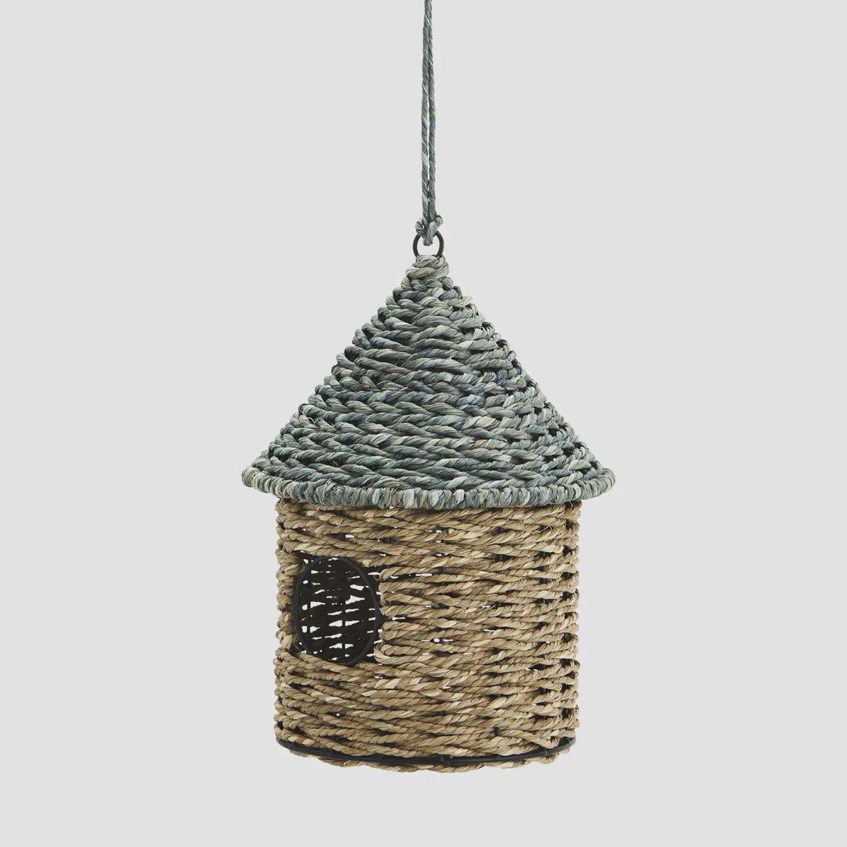 Natural &amp; Blue Hanging Bird House