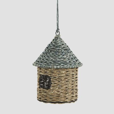 Natural &amp; Blue Hanging Bird House
