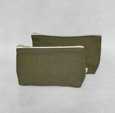 Khaki Large Linen Pouch