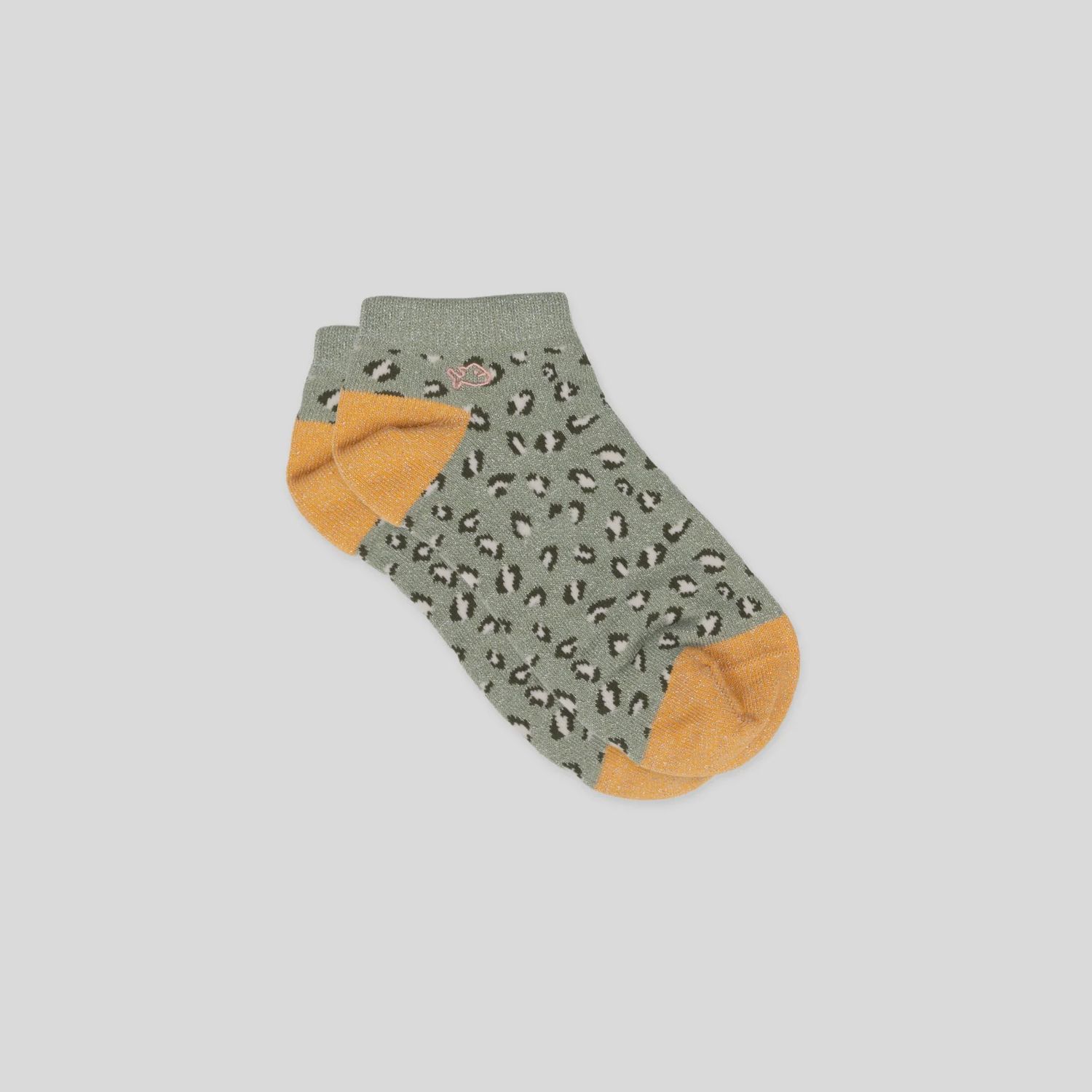 Leopard Glitter Ankle Socks, Colour: Light Green &amp; Orange, Size: One Size