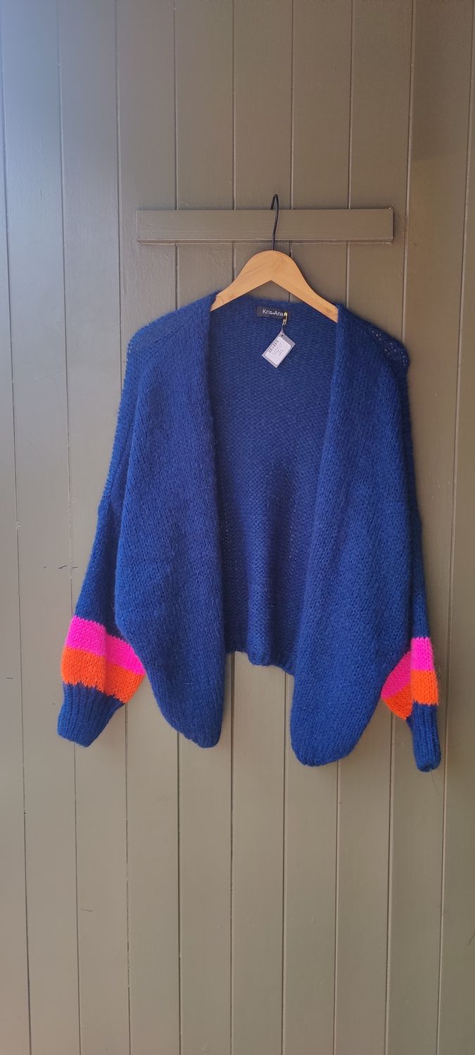 Navy Bright Cuff Cardigan, Size: One Size