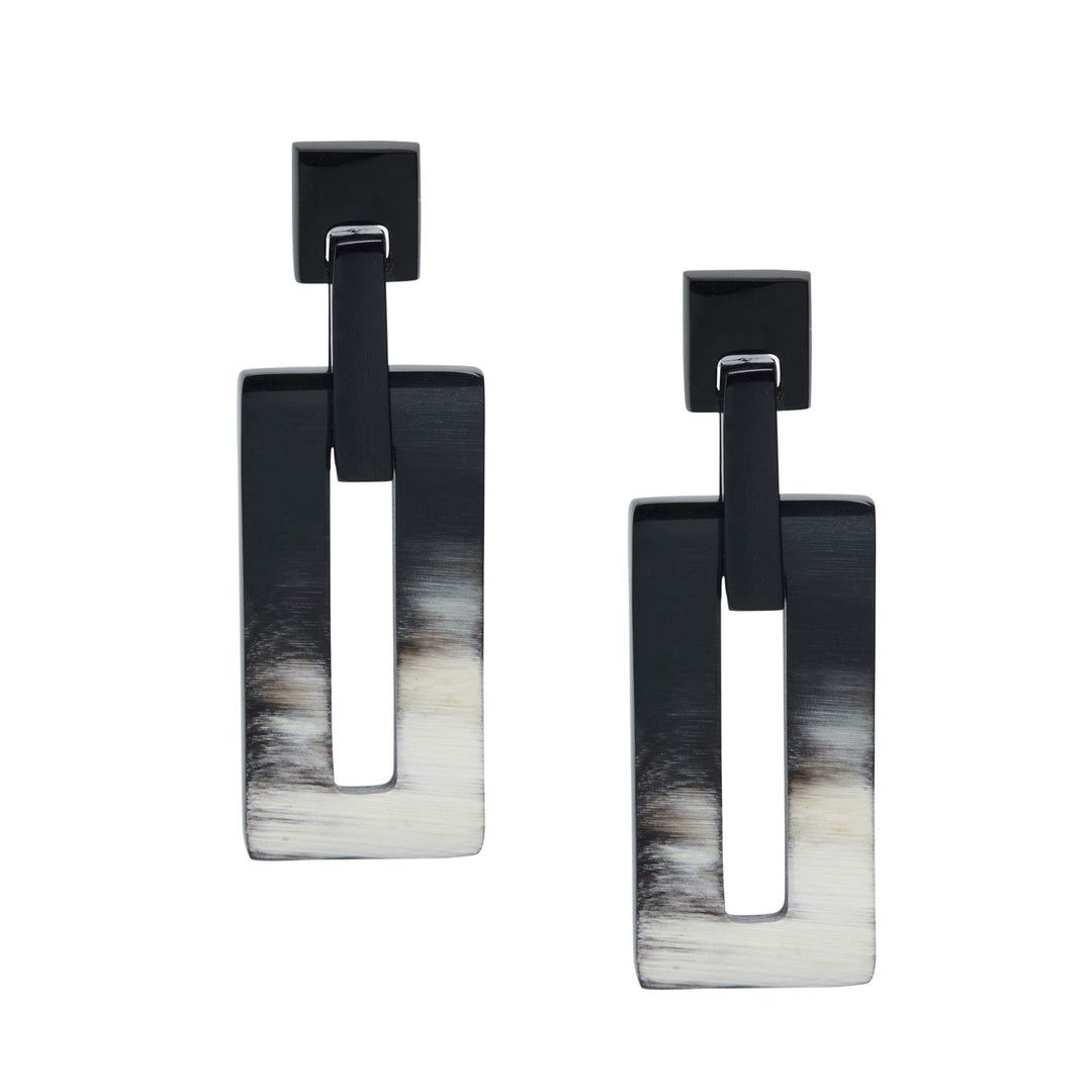 Black/Nat Rectangle Link Horn Earrings