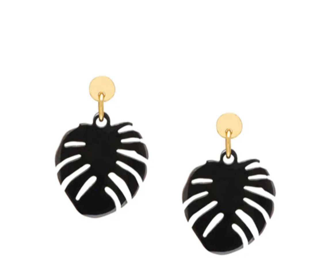 Horn Palm Leaf Earrings, Colour: Brown