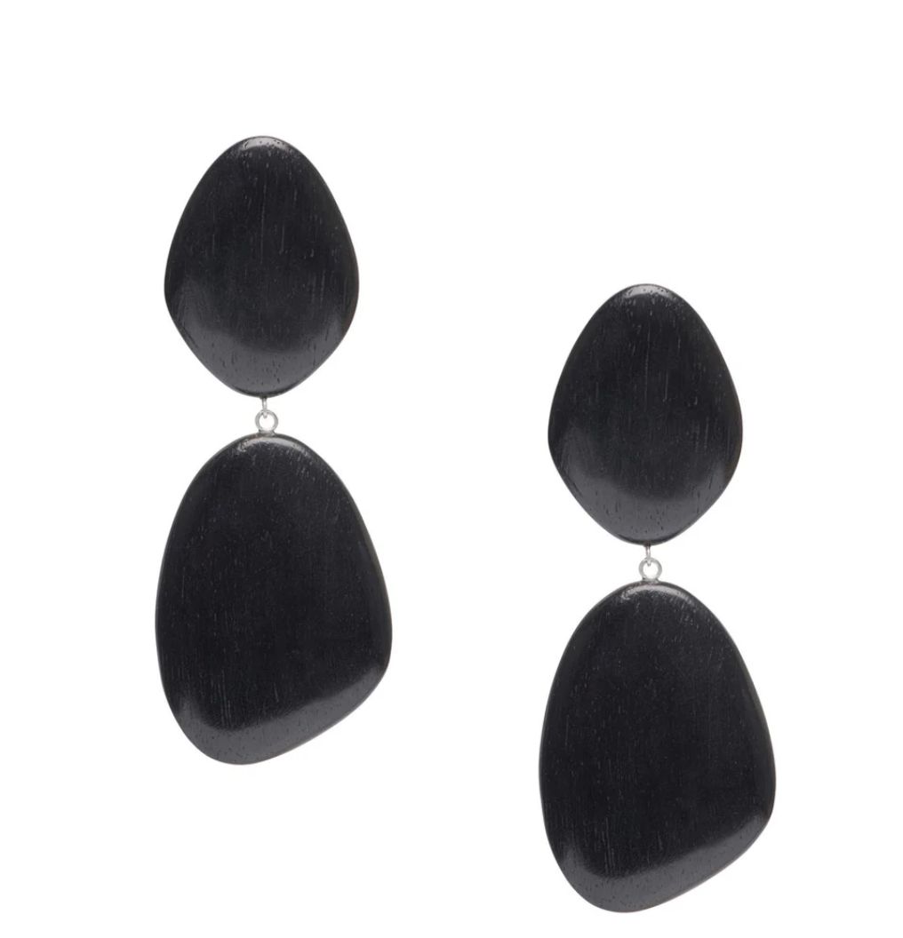 Kailani Oversized Pebble Drop Earrings, Colour: Black Wood