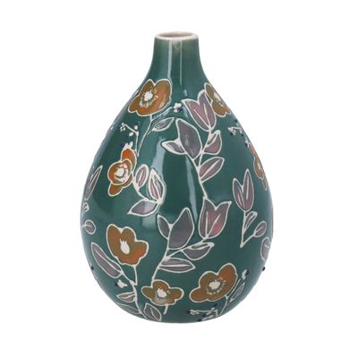 Teal Floral Pear Vase