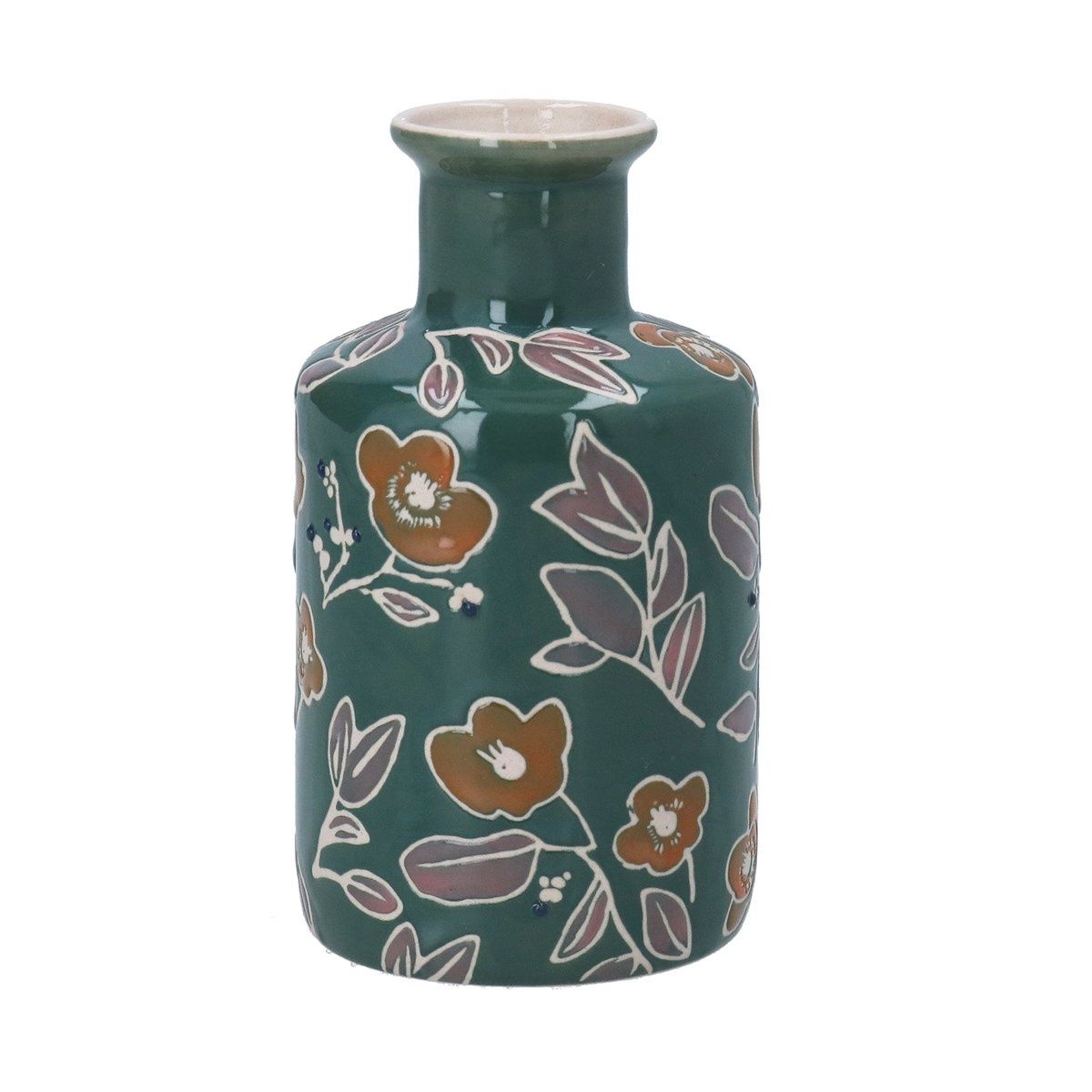 Teal Floral Bottle Vase