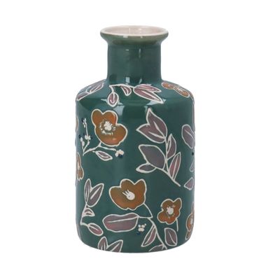 Teal Floral Bottle Vase