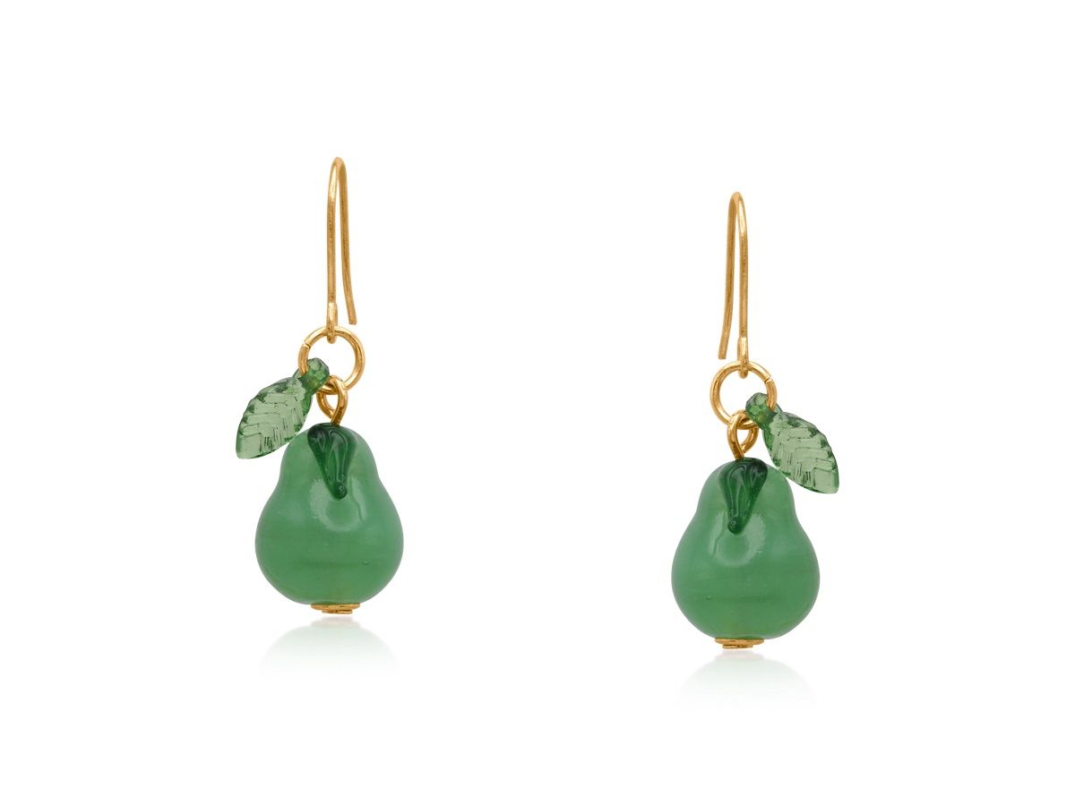 Pear Tiny Drop Earrings, Colour: Green
