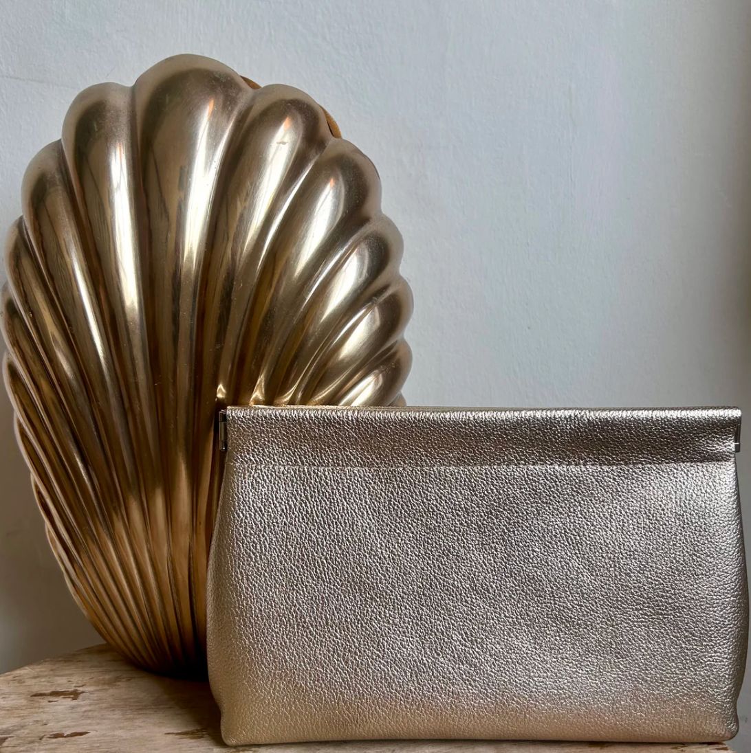 Large Gold Leather Pouch