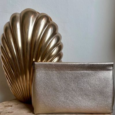 Large Gold Leather Pouch