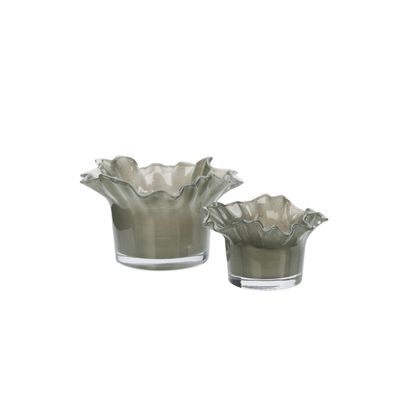 Grey Ruffle Glass Votive