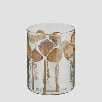 Glass Votive Orange Flowers