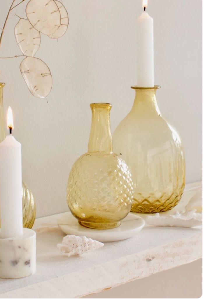 Yellow Embossed Recycled Glass Vase