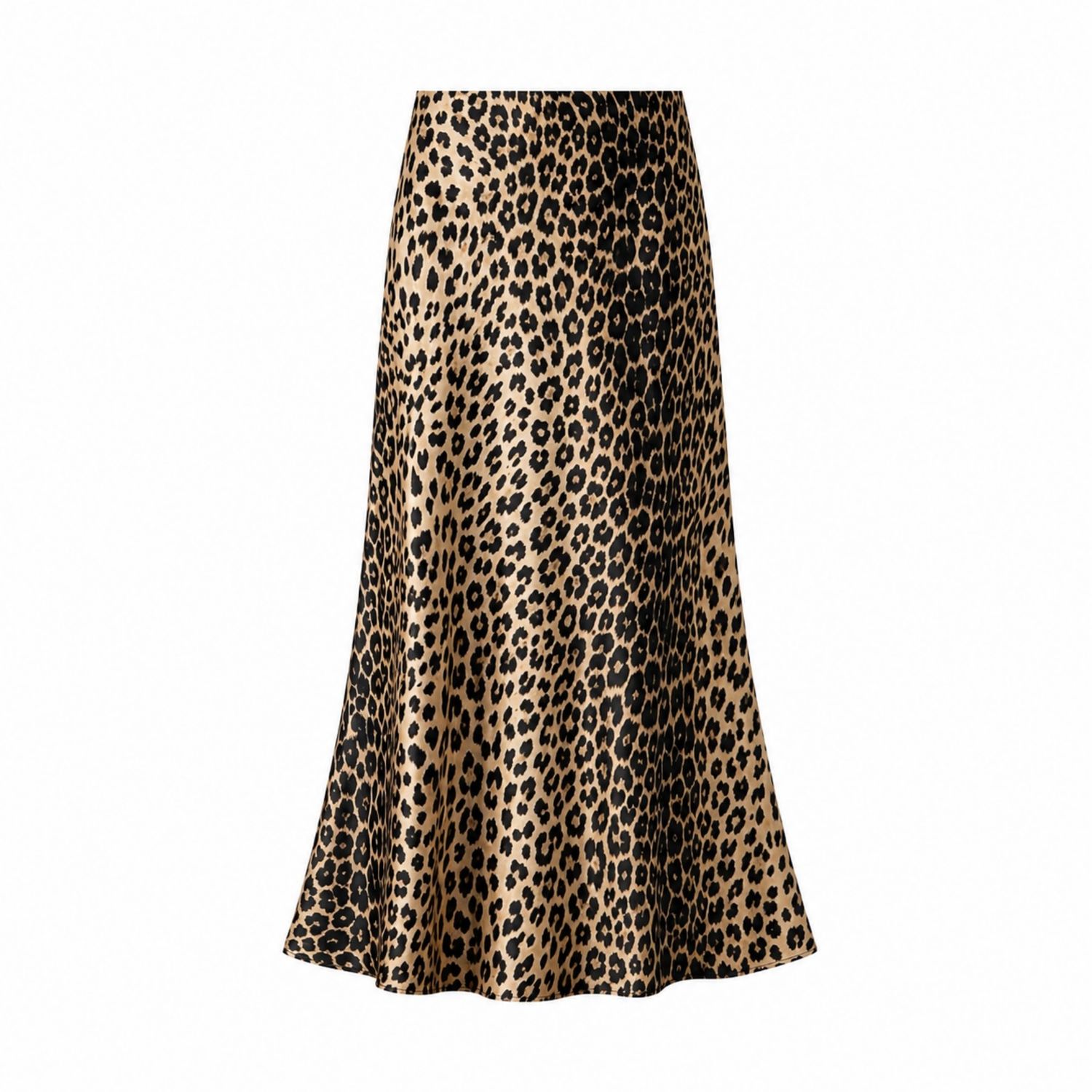 Brown Leopard Print Satin Slip Skirt