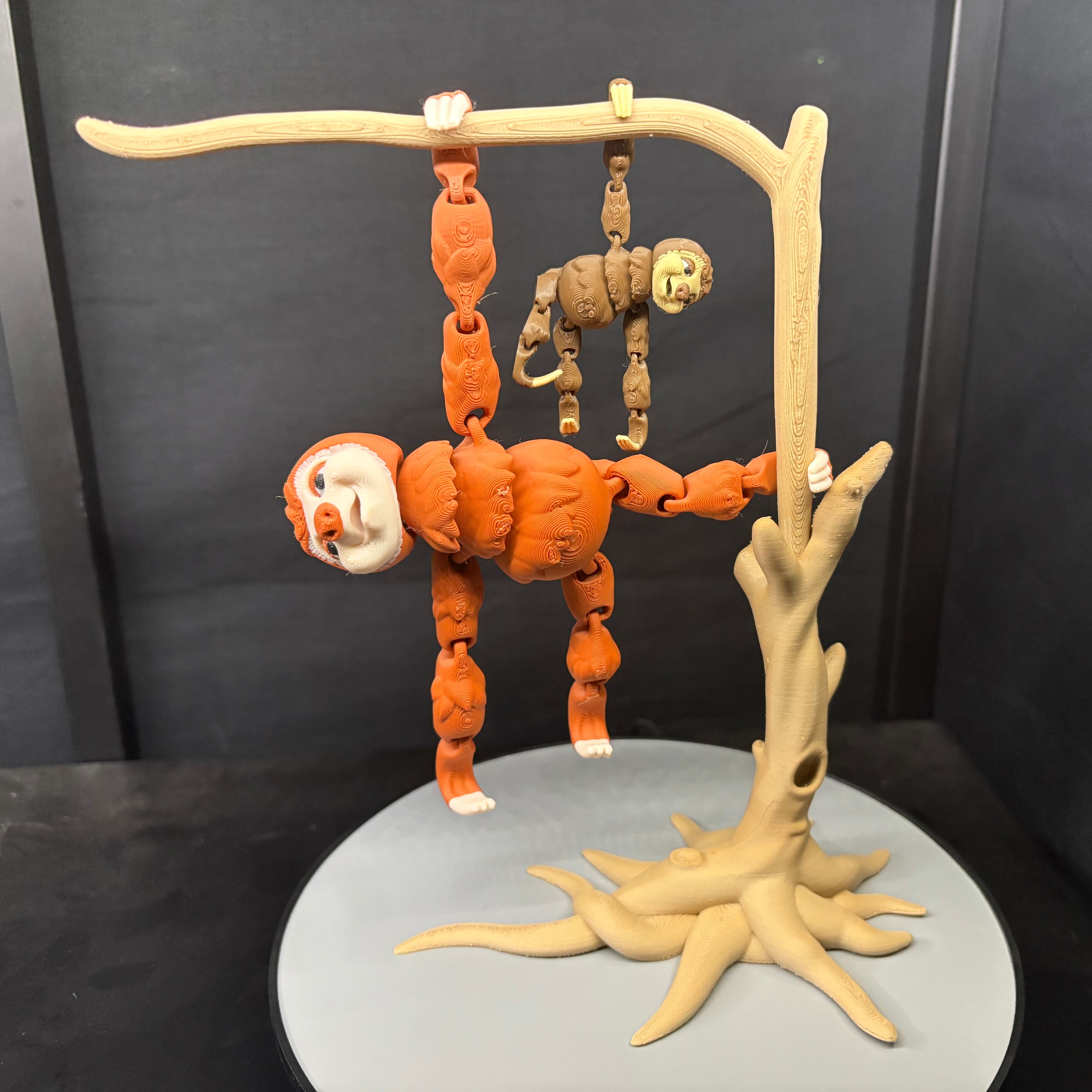 Articulated Sloth & Baby with Tree Stand