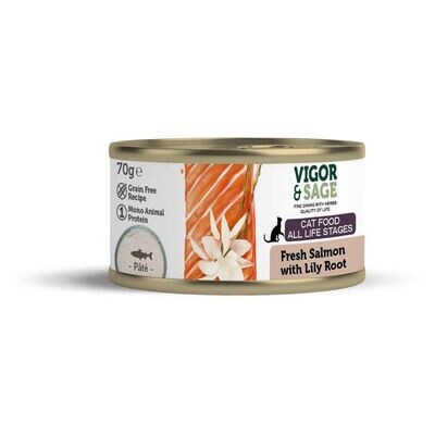 VIGOR & SAGE Pâtée Saumon racine de lys pour chat boîte 70gr