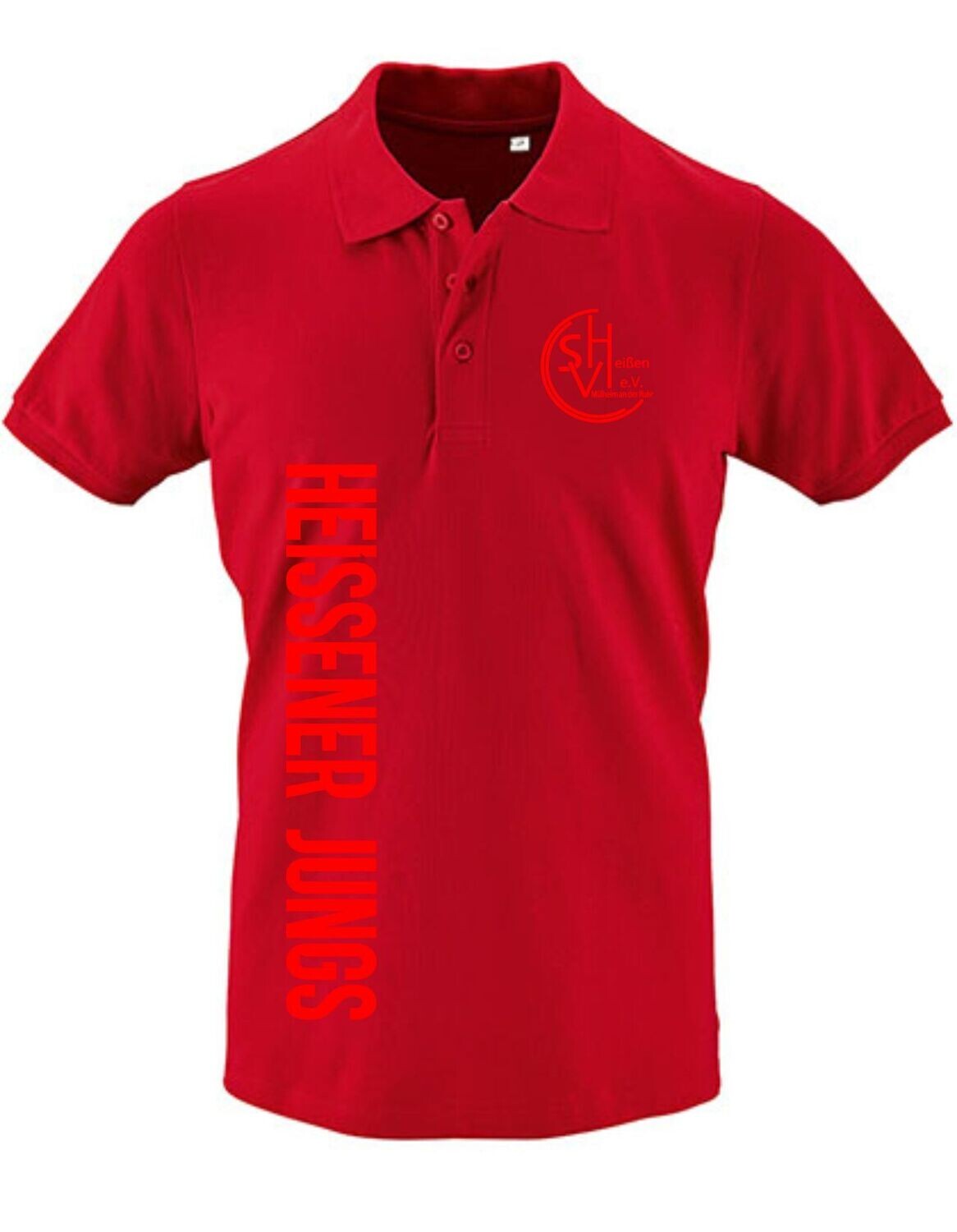 Herren Polo Round + Schriftzug, Farben: Rot