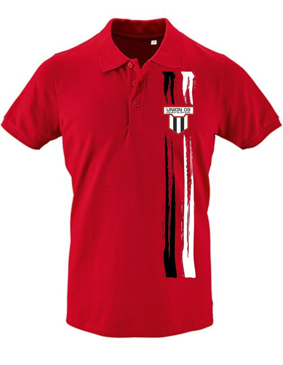 Union 09 Herren Polo UNION Wappen Stripes, Farben: Rot