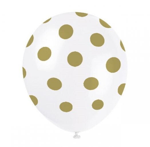 10 AIR FILLED BALLOONS GOLD DOTS 30CM