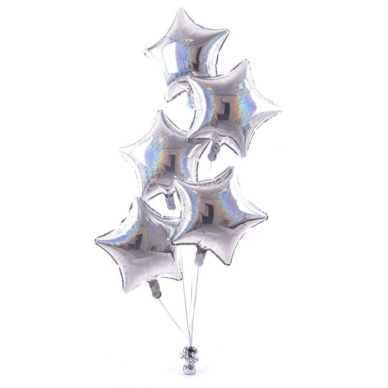 4 SILVER HELIUM STARS BALLOONS BOUQUET