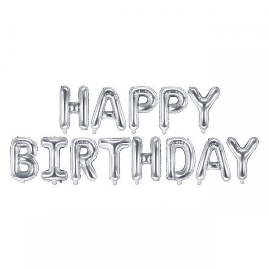 SILVER AIR FILLED BALLOON BIRTHDAY LETTER BANNER